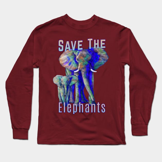 Save The Elephants Elephant Animal Art Long Sleeve T-Shirt by macdonaldcreativestudios